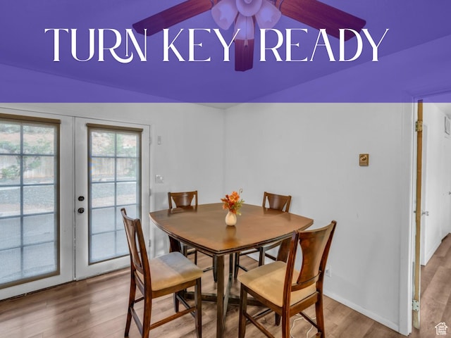 726 N Valley View Dr E, St George, UT 84770 - dining room featuring french doors, wood finished floors, and ceiling fan