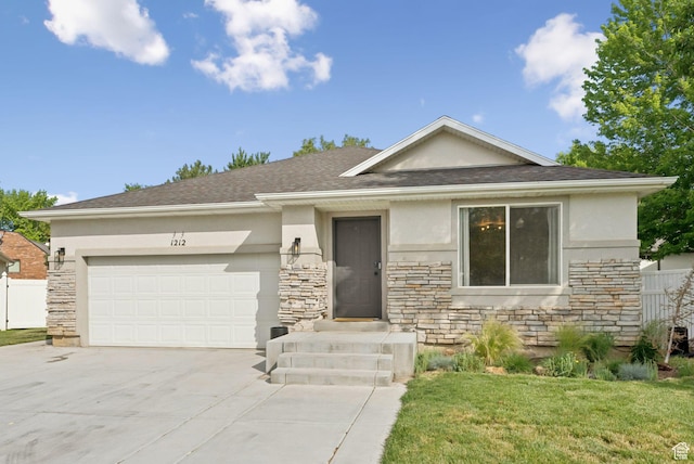 1212 Pinehurst Cir, Farmington, UT 84025 - view of front facade with stone siding, stucco siding, driveway, and an attached garage
