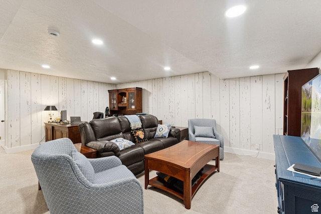 1537 N Sweetwater Ln, Farmington, UT 84025 - living area featuring light colored carpet, recessed lighting, and wooden walls