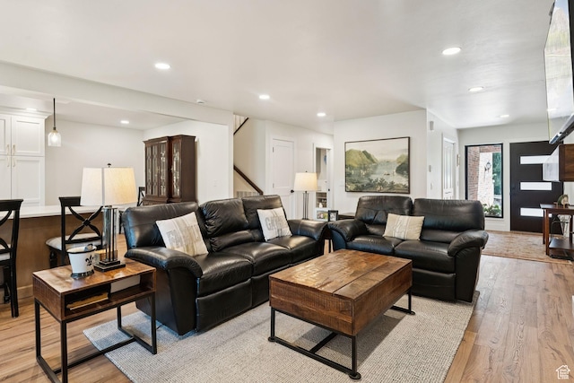 1537 N Sweetwater Ln, Farmington, UT 84025 - living area featuring light wood-style flooring, recessed lighting, and stairway