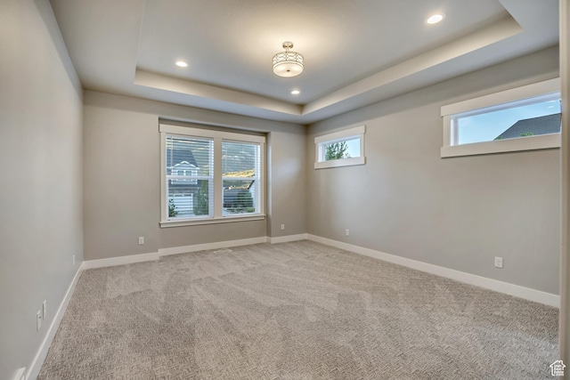 2508 E Lone Hill Dr, Draper Ut Cnty, UT 84020 - empty room featuring a tray ceiling, carpet flooring, and recessed lighting