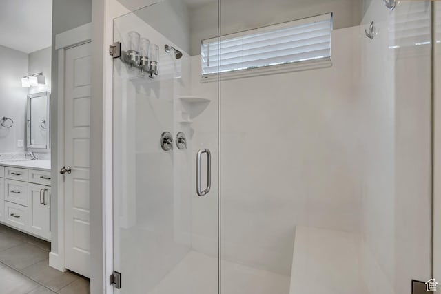 2508 E Lone Hill Dr, Draper Ut Cnty, UT 84020 - full bathroom with a stall shower, vanity, and tile patterned floors