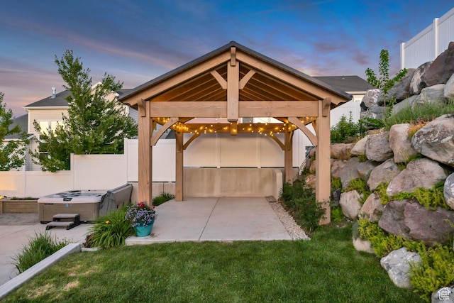 2508 E Lone Hill Dr, Draper Ut Cnty, UT 84020 - view of patio / terrace featuring a hot tub and a gazebo