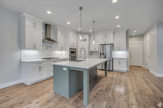 2508 E Lone Hill Dr, Draper Ut Cnty, UT 84020 - kitchen featuring stainless steel appliances, wall chimney exhaust hood, decorative backsplash, white cabinets, and recessed lighting