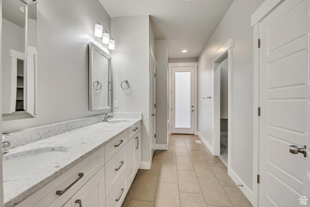 2508 E Lone Hill Dr, Draper Ut Cnty, UT 84020 - full bath with double vanity, tile patterned floors, and recessed lighting