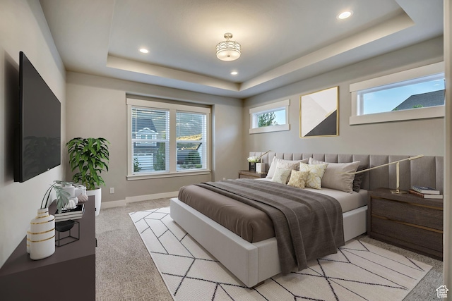 2508 E Lone Hill Dr, Draper Ut Cnty, UT 84020 - bedroom featuring a tray ceiling, recessed lighting, and light carpet