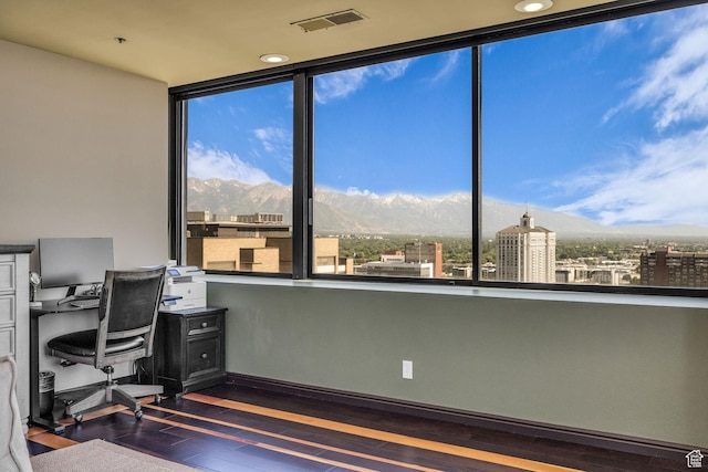 44 W Broadway S Unit 2005S, Salt Lake City, UT 84101 - office featuring dark wood-style floors, a view of city, and expansive windows
