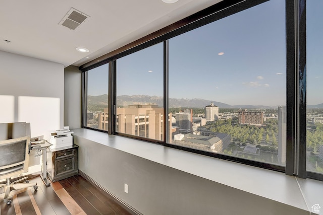 44 W Broadway S Unit 2005S, Salt Lake City, UT 84101 - office area featuring a mountain view, dark wood-style flooring, and healthy amount of natural light