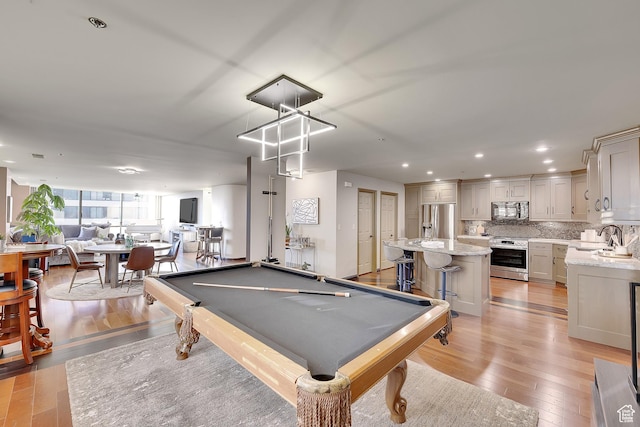44 W Broadway S Unit 2005S, Salt Lake City, UT 84101 - rec room with light wood-style floors, billiards table, and recessed lighting