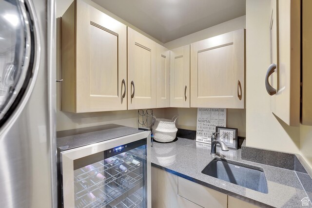 44 W Broadway S Unit 2005S, Salt Lake City, UT 84101 - kitchen featuring beverage cooler, refrigerator, and stone counters