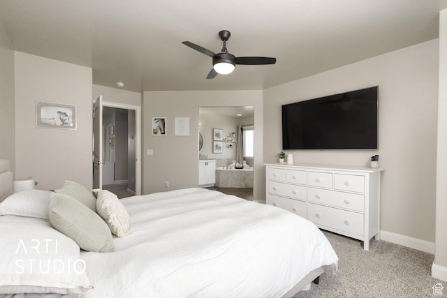 3694 E Tauri Way, St George, UT 84790 - bedroom with ensuite bath, ceiling fan, and light carpet