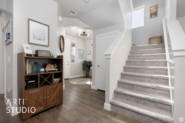 3694 E Tauri Way, St George, UT 84790 - staircase featuring wood finished floors and lofted ceiling