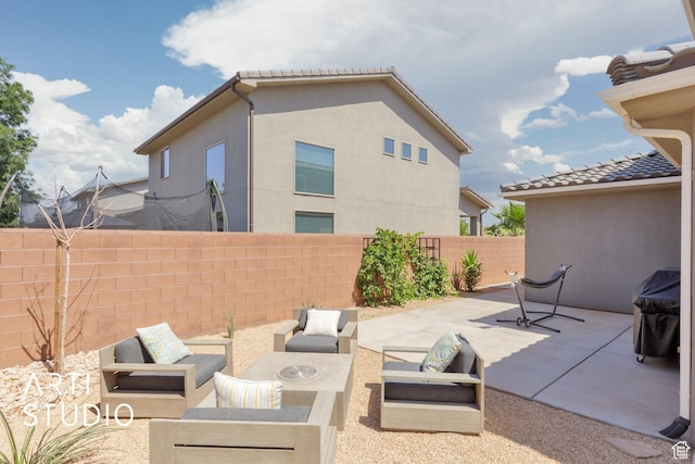 3694 E Tauri Way, St George, UT 84790 - fenced backyard with a patio area, an outdoor living space, and area for grilling