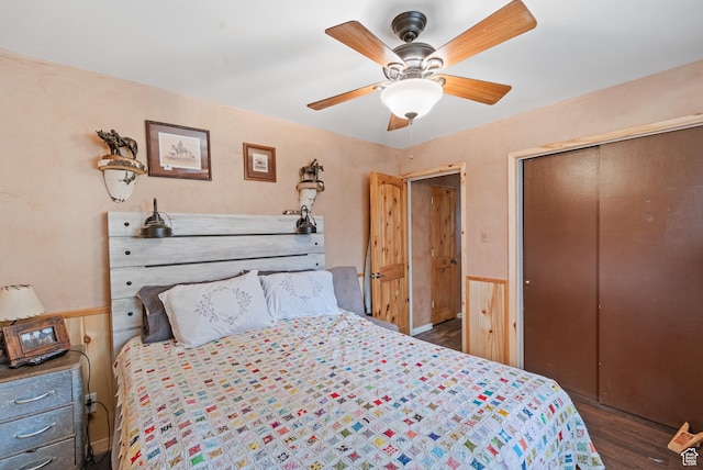 1665 E 1200 N, Mount Pleasant, UT 84647 - bedroom featuring wood finished floors, a closet, and ceiling fan