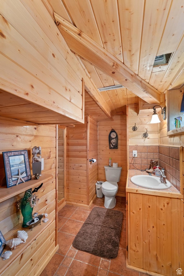 1665 E 1200 N, Mount Pleasant, UT 84647 - bathroom featuring wood ceiling, vanity, and wooden walls