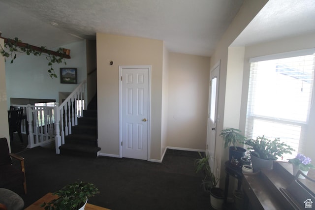 423 W 180 N, Clearfield, UT 84015 - entrance foyer with stairway, dark carpet, and vaulted ceiling