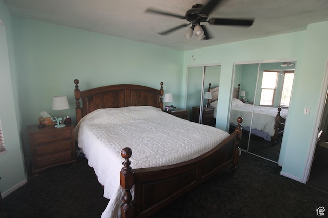 423 W 180 N, Clearfield, UT 84015 - bedroom with dark carpet, two closets, and ceiling fan