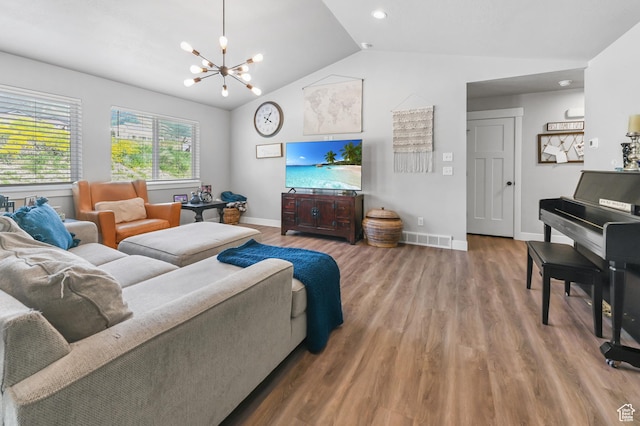 108 S 900 E, Hyde Park, UT 84318 - living area featuring wood finished floors, a chandelier, lofted ceiling, and recessed lighting