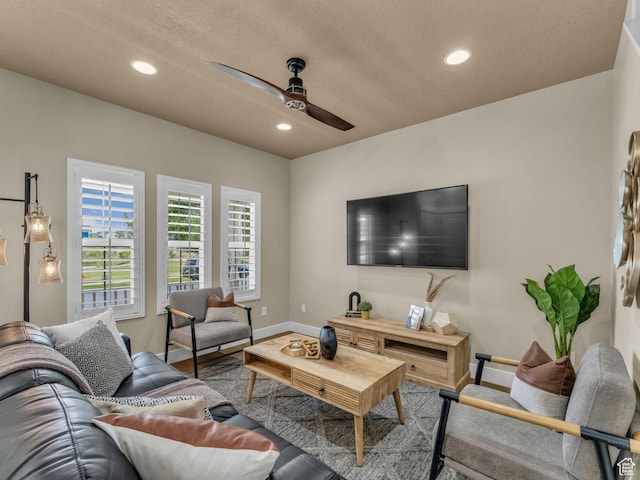 4956 W Vermillion Dr, South Jordan, UT 84009 - living room featuring a ceiling fan and recessed lighting