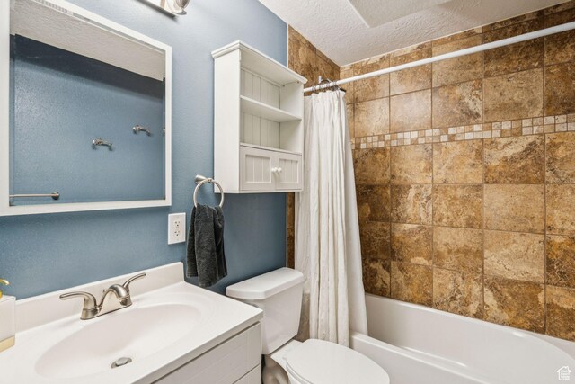 4052 W Newland Loop, Lehi, UT 84043 - bathroom featuring vanity, shower / tub combo, and a textured ceiling