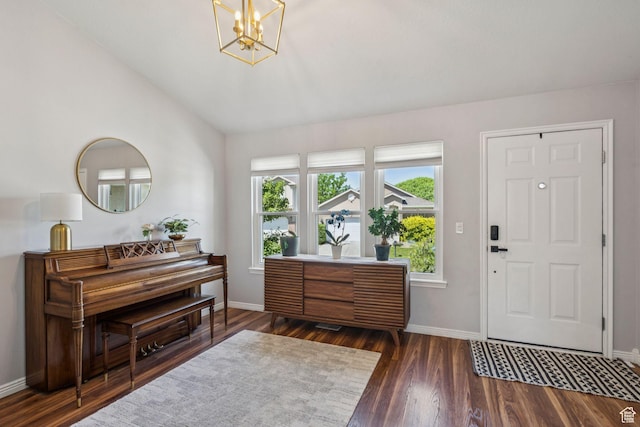 4052 W Newland Loop, Lehi, UT 84043 - foyer featuring a chandelier, wood finished floors, and lofted ceiling