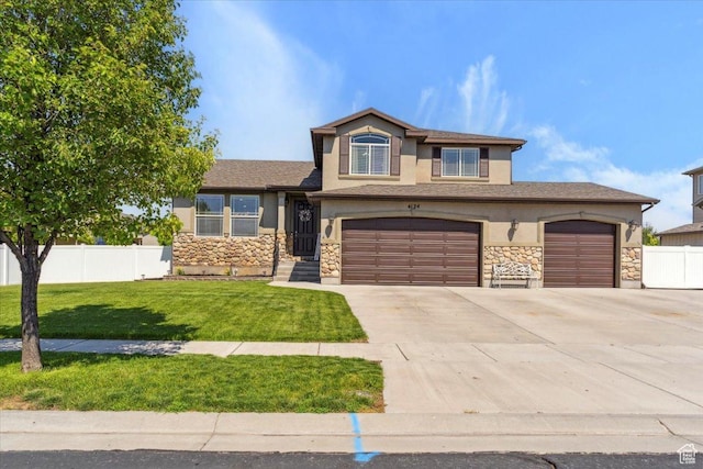 4124 S 3475 W, West Haven, UT 84401 - tri-level home featuring stucco siding, stone siding, driveway, a garage, and an attached garage