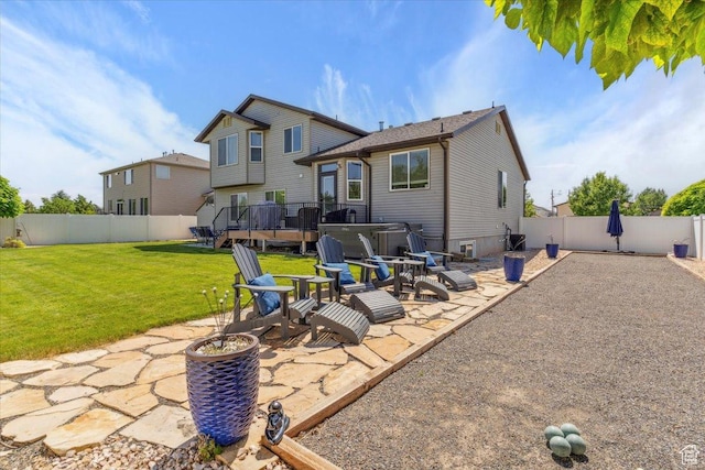 4124 S 3475 W, West Haven, UT 84401 - rear view of house with a fenced backyard, a patio area, and a wooden deck