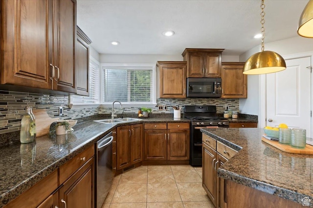 14257 S Round Rock Dr W, Herriman, UT 84096 - kitchen featuring gas stove, stainless steel dishwasher, backsplash, decorative light fixtures, and light tile patterned floors