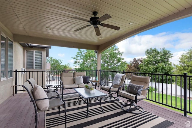 14257 S Round Rock Dr W, Herriman, UT 84096 - deck featuring a ceiling fan and an outdoor hangout area