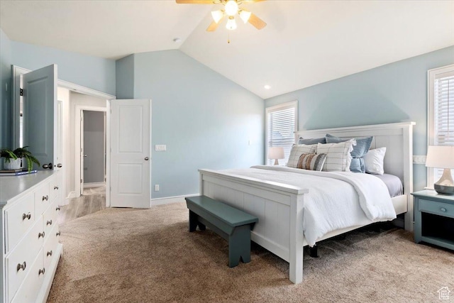 14257 S Round Rock Dr W, Herriman, UT 84096 - bedroom with vaulted ceiling, light carpet, and ceiling fan