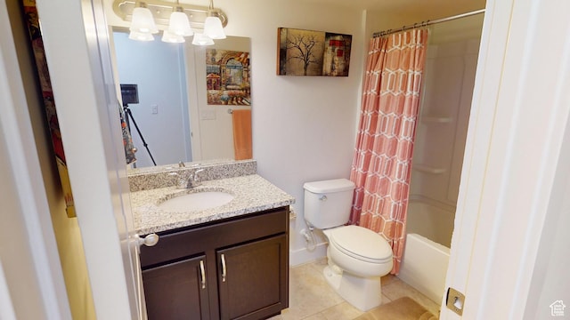 10612 S Lake Ave, South Jordan, UT 84009 - full bath with vanity, tile patterned flooring, shower / tub combo, and a chandelier