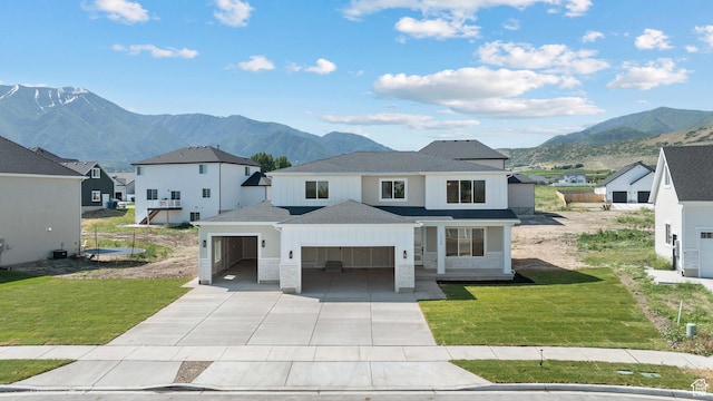 1324 E 320 S, Payson, UT 84651 - view of front of property featuring a mountain view, a garage, concrete driveway, a front yard, and roof with shingles