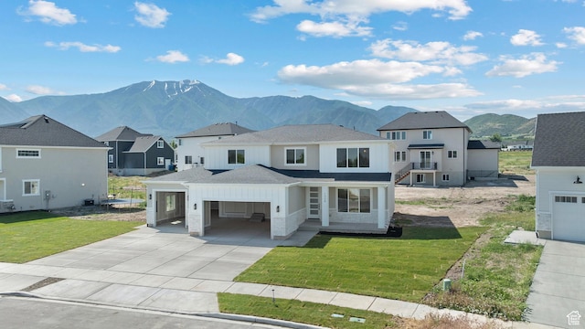1324 E 320 S, Payson, UT 84651 - view of front of property featuring a mountain view, driveway, roof with shingles, a front yard, and a residential view
