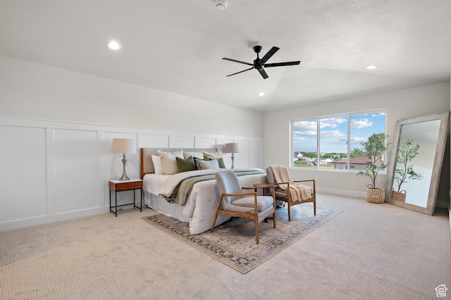 1324 E 320 S, Payson, UT 84651 - bedroom featuring carpet, a decorative wall, recessed lighting, ceiling fan, and wainscoting