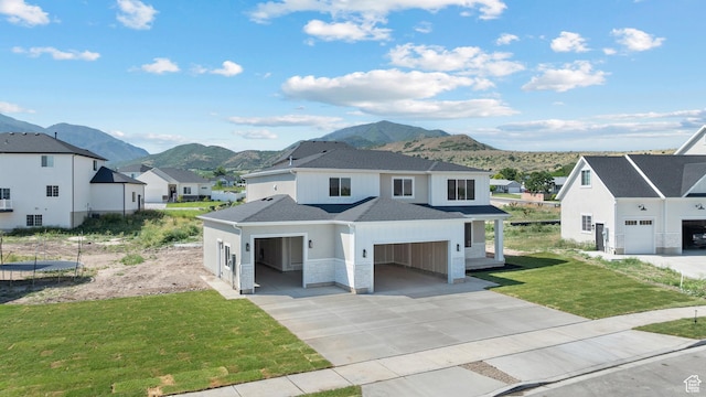 1324 E 320 S, Payson, UT 84651 - view of front of property featuring a mountain view, a residential view, a front yard, a shingled roof, and driveway