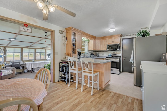 501 N Main St, Vernon, UT 84080 - kitchen featuring stainless steel appliances, a peninsula, open floor plan, light brown cabinets, and light countertops
