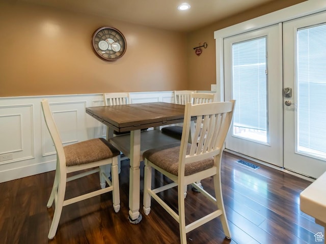 2970 S Mock Orange Dr W, West Valley City, UT 84119 - dining area featuring french doors, a decorative wall, wood finished floors, wainscoting, and recessed lighting