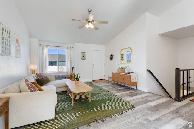 4082 N Poplar Dr, Eagle Mountain, UT 84005 - living area featuring vaulted ceiling, wood finished floors, and ceiling fan
