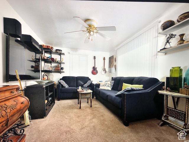 3628 S 5450 W, West Valley City, UT 84120 - carpeted living room with a ceiling fan