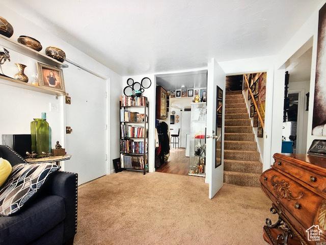 3628 S 5450 W, West Valley City, UT 84120 - carpeted living area featuring stairway