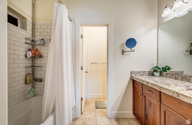 56 N Rue De Matth W, Vineyard, UT 84058 - bathroom featuring vanity, shower / tub combo, and tile patterned floors