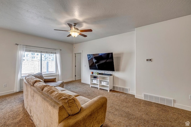 56 N Rue De Matth W, Vineyard, UT 84058 - living room with light carpet, ceiling fan, and a textured ceiling