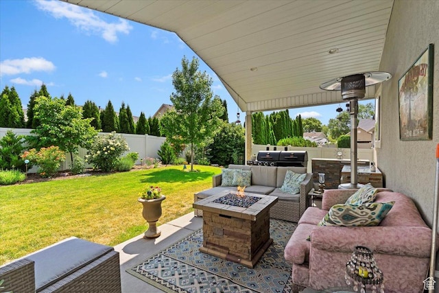 793 E 2025 N, North Ogden, UT 84414 - fenced backyard with an outdoor living space with a fire pit and a patio