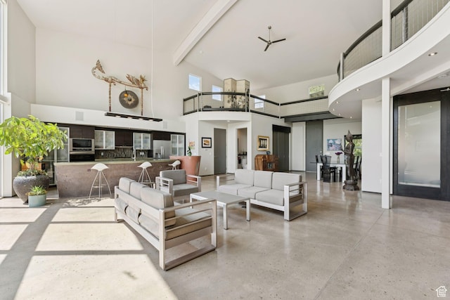 3530 N State Road 32, Marion, UT 84036 - living area with a high ceiling and beamed ceiling