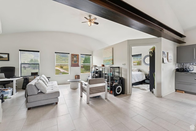 3530 N State Road 32, Marion, UT 84036 - living room with lofted ceiling, an office area, and ceiling fan