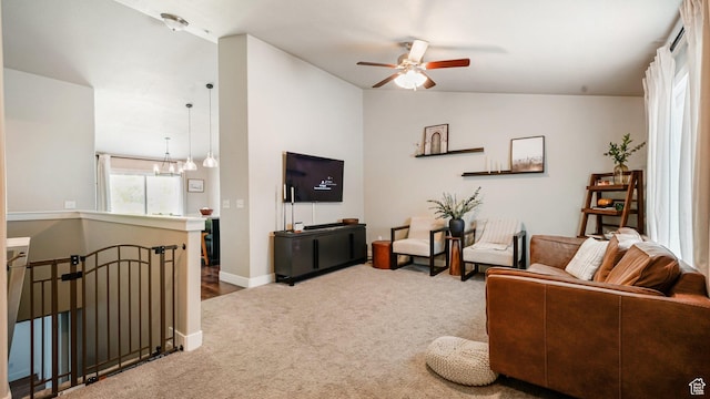 950 N 90 W, Santaquin, UT 84655 - carpeted living room with a ceiling fan and lofted ceiling