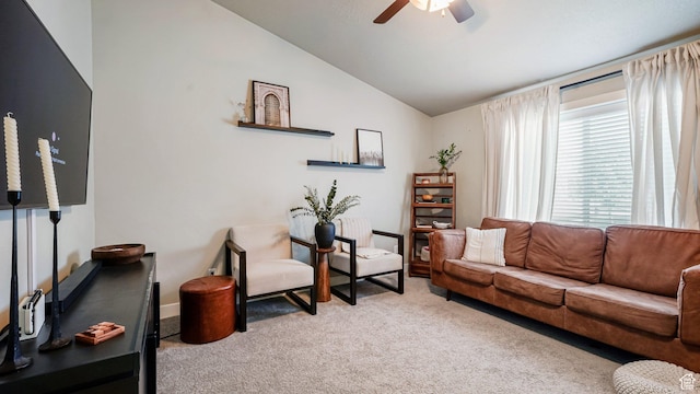 950 N 90 W, Santaquin, UT 84655 - living room with carpet flooring, lofted ceiling, and ceiling fan