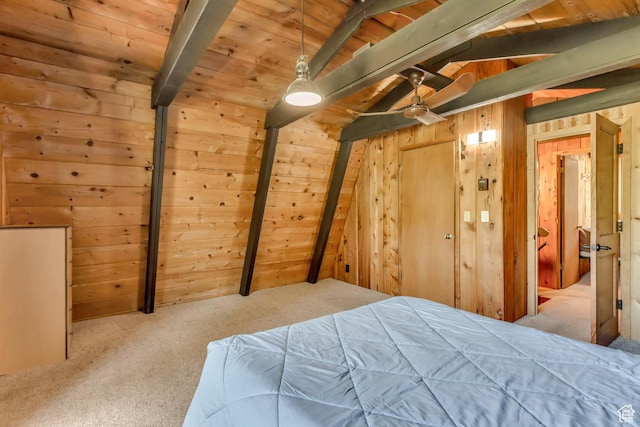 4601 Conifer Dr, Oakley, UT 84055 - carpeted bedroom with wood ceiling and wood walls