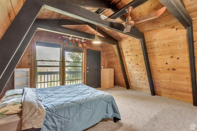 4601 Conifer Dr, Oakley, UT 84055 - bedroom featuring wood walls, wooden ceiling, and carpet floors
