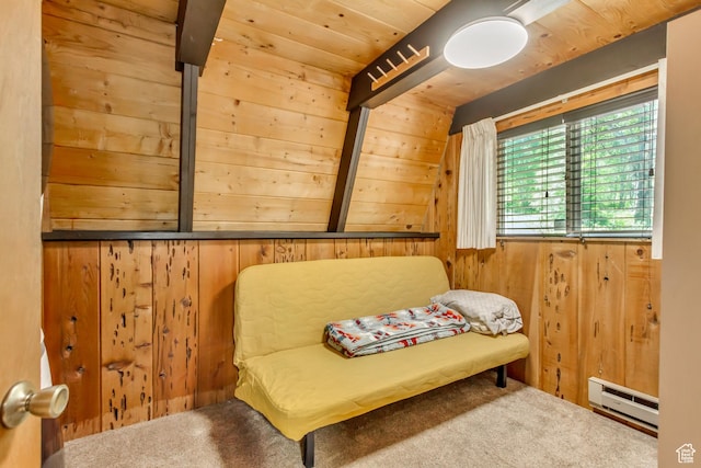 4601 Conifer Dr, Oakley, UT 84055 - sitting room with baseboard heating, wooden walls, and carpet